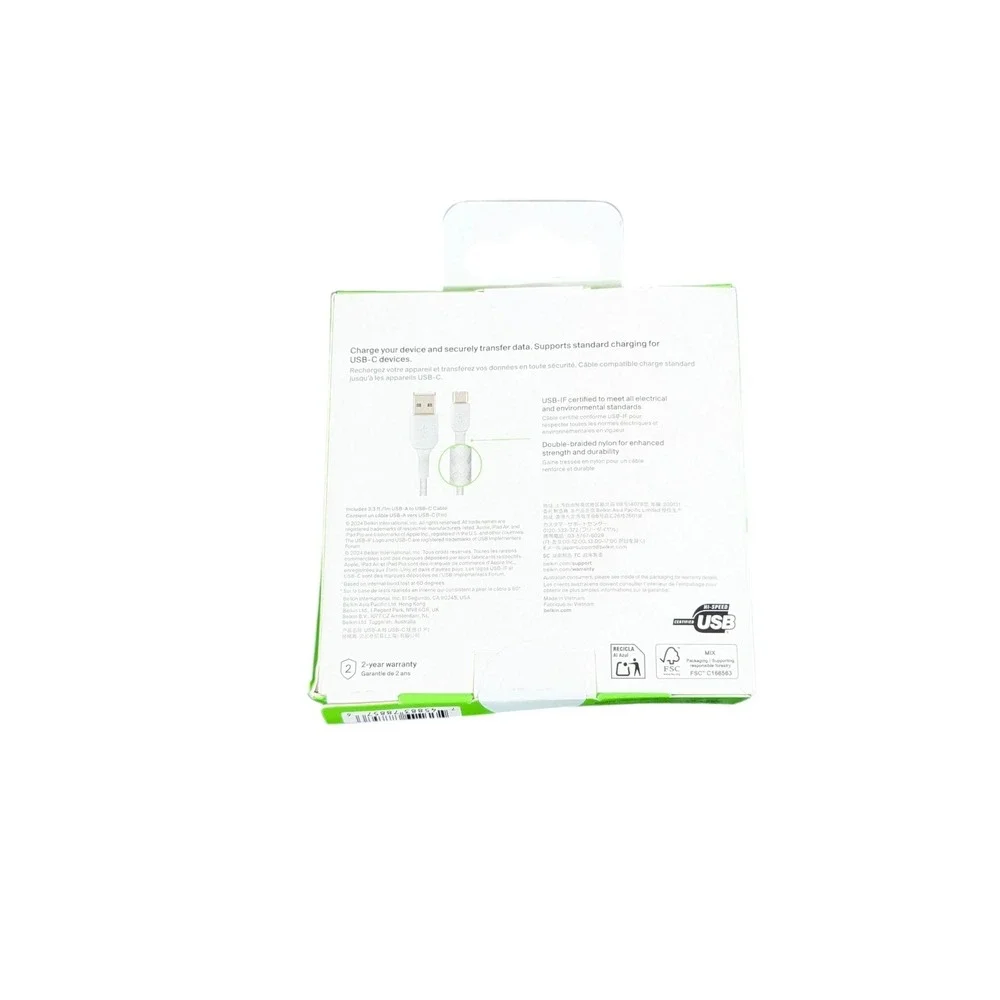 Aa3N Belkin BoostCharge Braided USB-C to‎ USB-A Cable (1m / 3.3ft, White) NEW